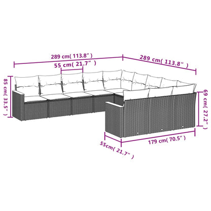 11-tlg. Garten-Sofagarnitur mit Kissen Grau Poly Rattan