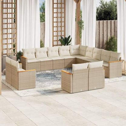 13-tlg. Garten-Sofagarnitur mit Kissen Beige Poly Rattan