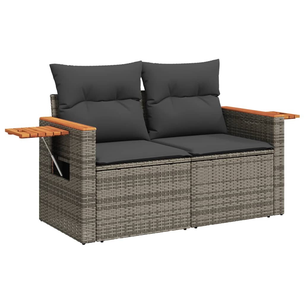 10-tlg. Garten-Sofagarnitur mit Kissen Grau Poly Rattan