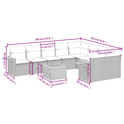 10-tlg. Garten-Sofagarnitur mit Kissen Beige Poly Rattan