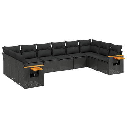 10-tlg. Garten-Sofagarnitur mit Kissen Schwarz Poly Rattan