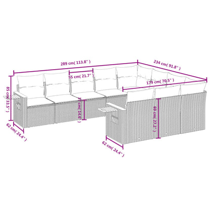 10-tlg. Garten-Sofagarnitur mit Kissen Beige Poly Rattan