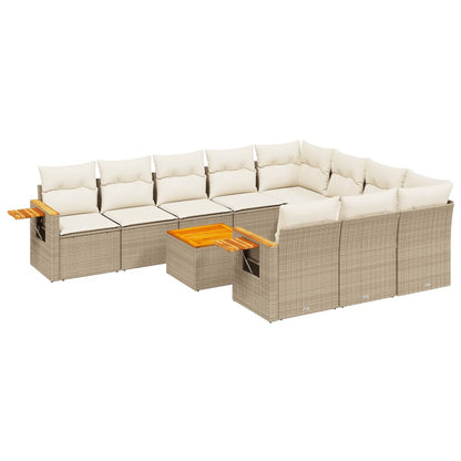 11-tlg. Garten-Sofagarnitur mit Kissen Beige Poly Rattan