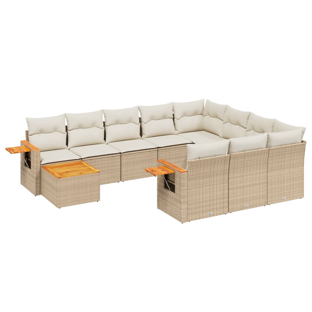 11-tlg. Garten-Sofagarnitur mit Kissen Beige Poly Rattan