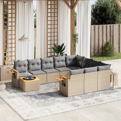 11-tlg. Garten-Sofagarnitur mit Kissen Beige Poly Rattan