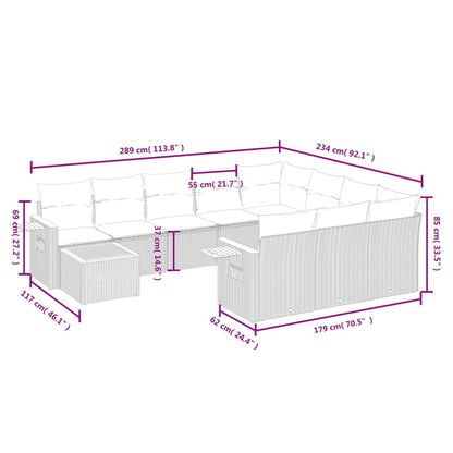 11-tlg. Garten-Sofagarnitur mit Kissen Grau Poly Rattan