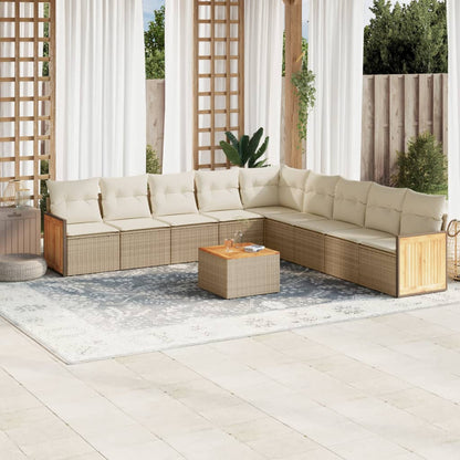 10-tlg. Garten-Sofagarnitur mit Kissen Beige Poly Rattan