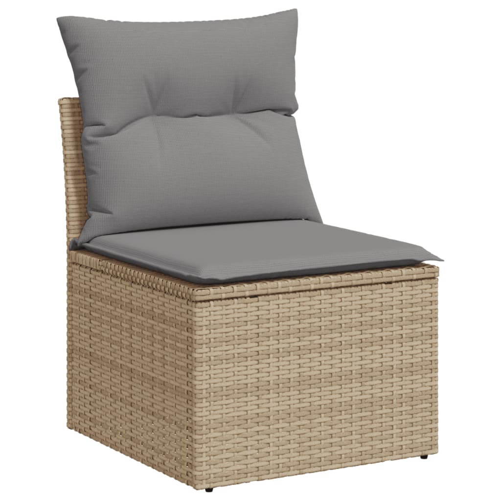 11-tlg. Garten-Sofagarnitur mit Kissen Beige Poly Rattan