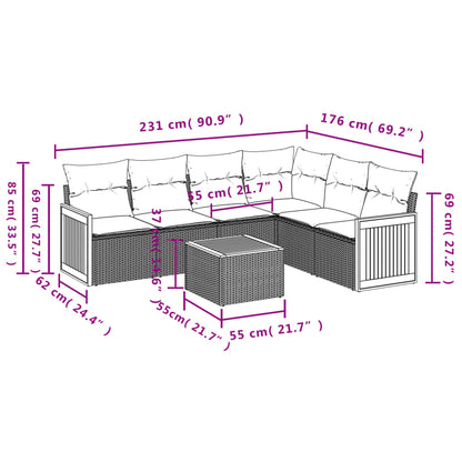 10-tlg. Garten-Sofagarnitur mit Kissen Beige Poly Rattan