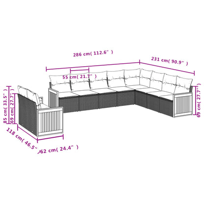 10-tlg. Garten-Sofagarnitur mit Kissen Schwarz Poly Rattan