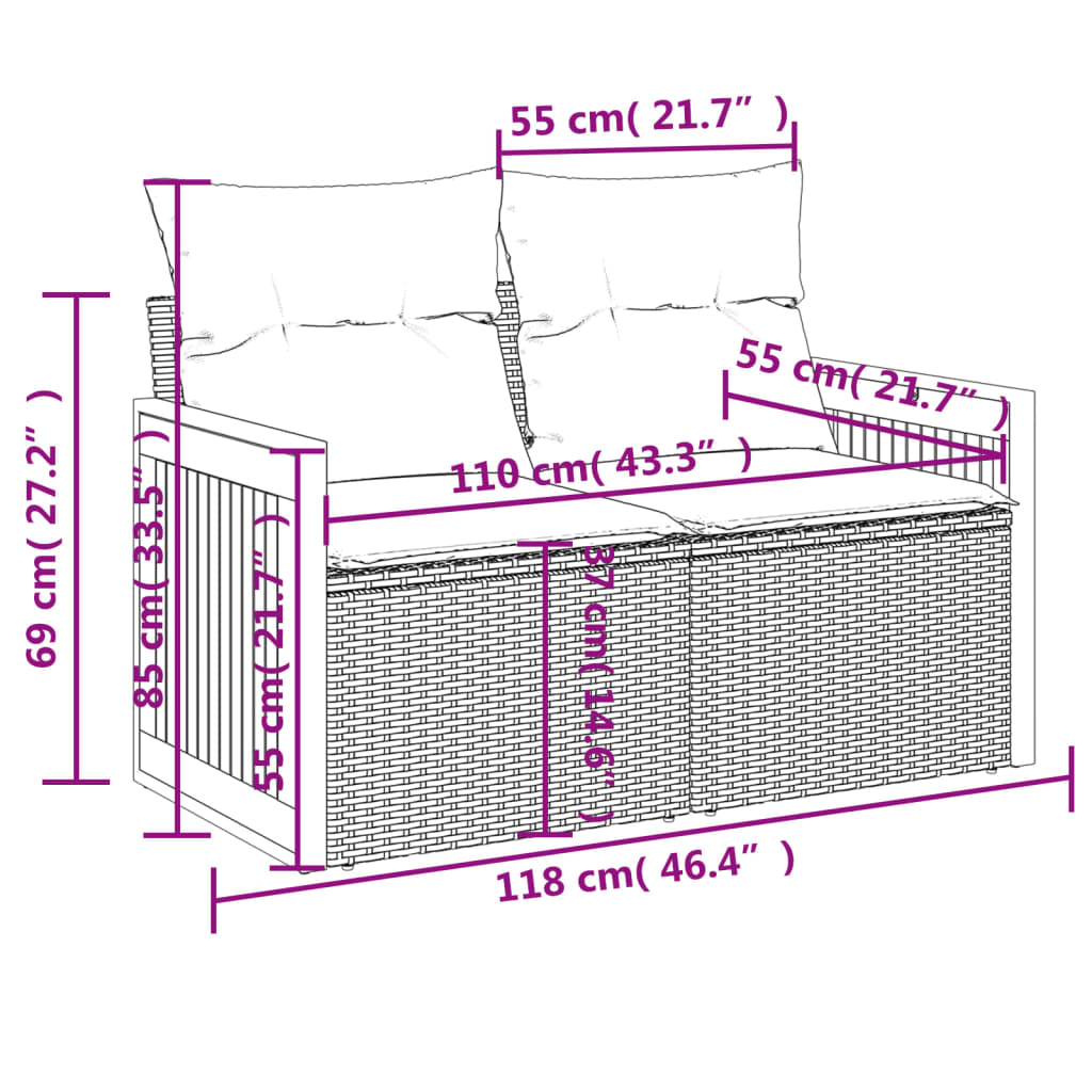 10-tlg. Garten-Sofagarnitur mit Kissen Schwarz Poly Rattan