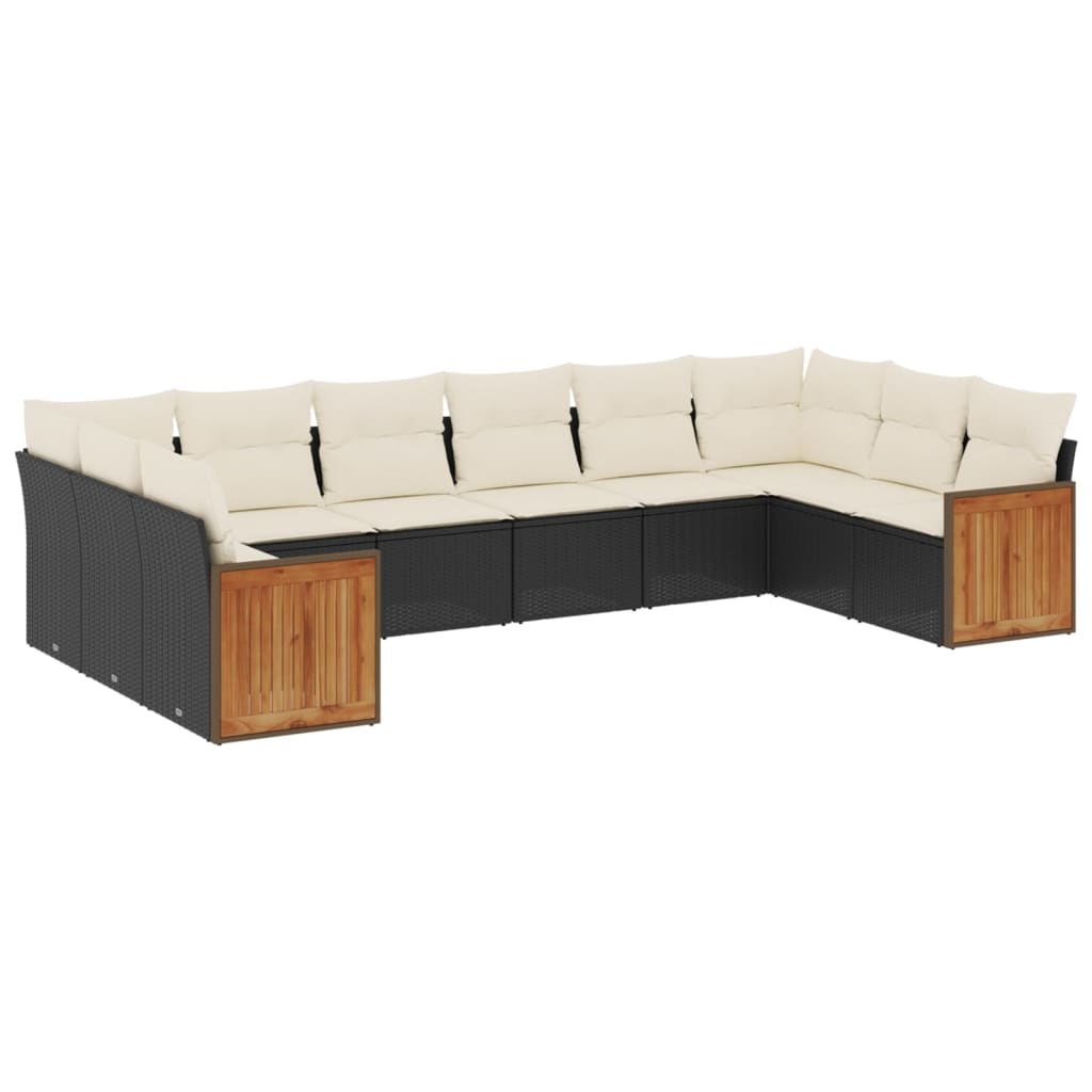 10-tlg. Garten-Sofagarnitur mit Kissen Schwarz Poly Rattan