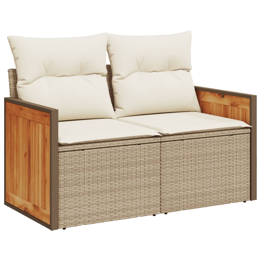 11-tlg. Garten-Sofagarnitur mit Kissen Beige Poly Rattan