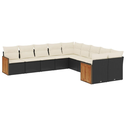 10-tlg. Garten-Sofagarnitur mit Kissen Schwarz Poly Rattan