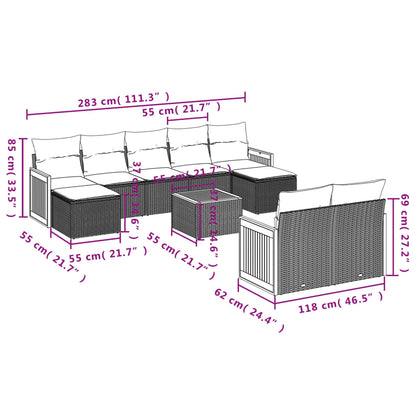 10-tlg. Garten-Sofagarnitur mit Kissen Schwarz Poly Rattan