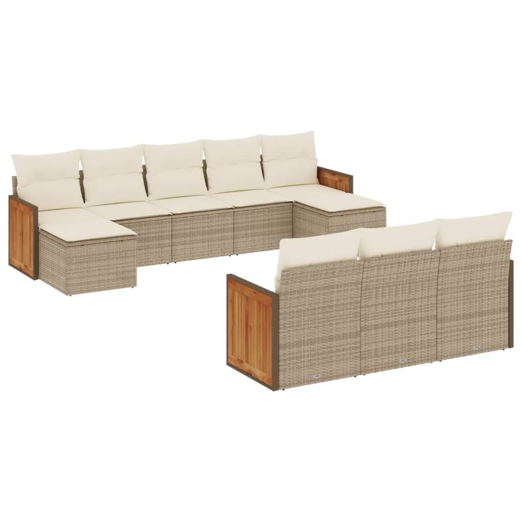 10-tlg. Garten-Sofagarnitur mit Kissen Beige Poly Rattan