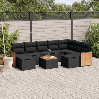 10-tlg. Garten-Sofagarnitur mit Kissen Schwarz Poly Rattan