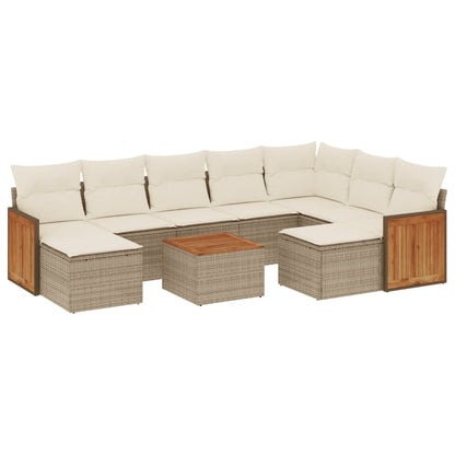 10-tlg. Garten-Sofagarnitur mit Kissen Beige Poly Rattan