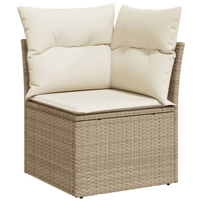 11-tlg. Garten-Sofagarnitur mit Kissen Beige Poly Rattan