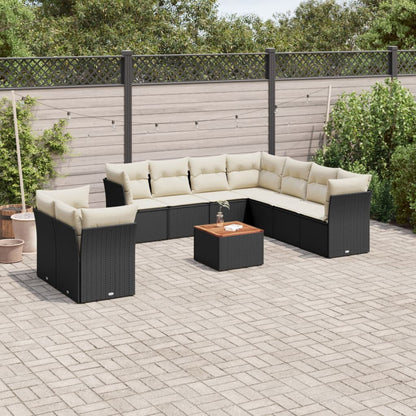 10-tlg. Garten-Sofagarnitur mit Kissen Schwarz Poly Rattan