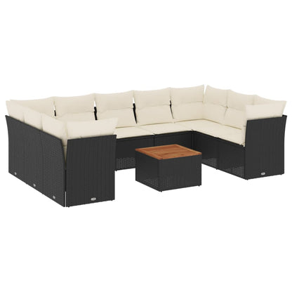 10-tlg. Garten-Sofagarnitur mit Kissen Schwarz Poly Rattan