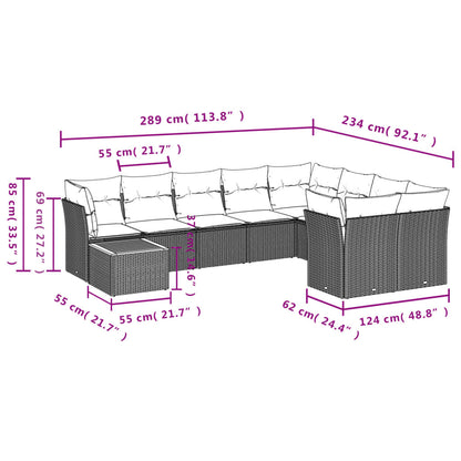 10-tlg. Garten-Sofagarnitur mit Kissen Grau Poly Rattan