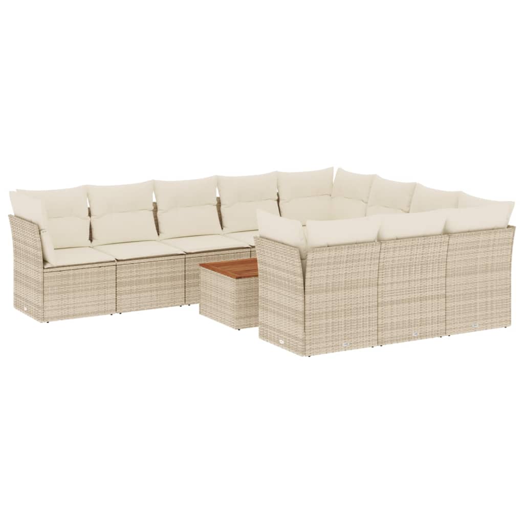 11-tlg. Garten-Sofagarnitur mit Kissen Beige Poly Rattan