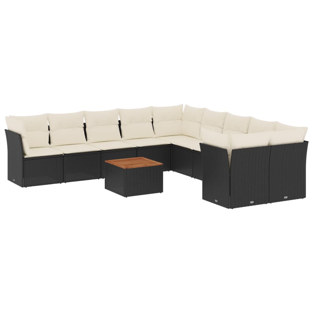 11-tlg. Garten-Sofagarnitur mit Kissen Schwarz Poly Rattan