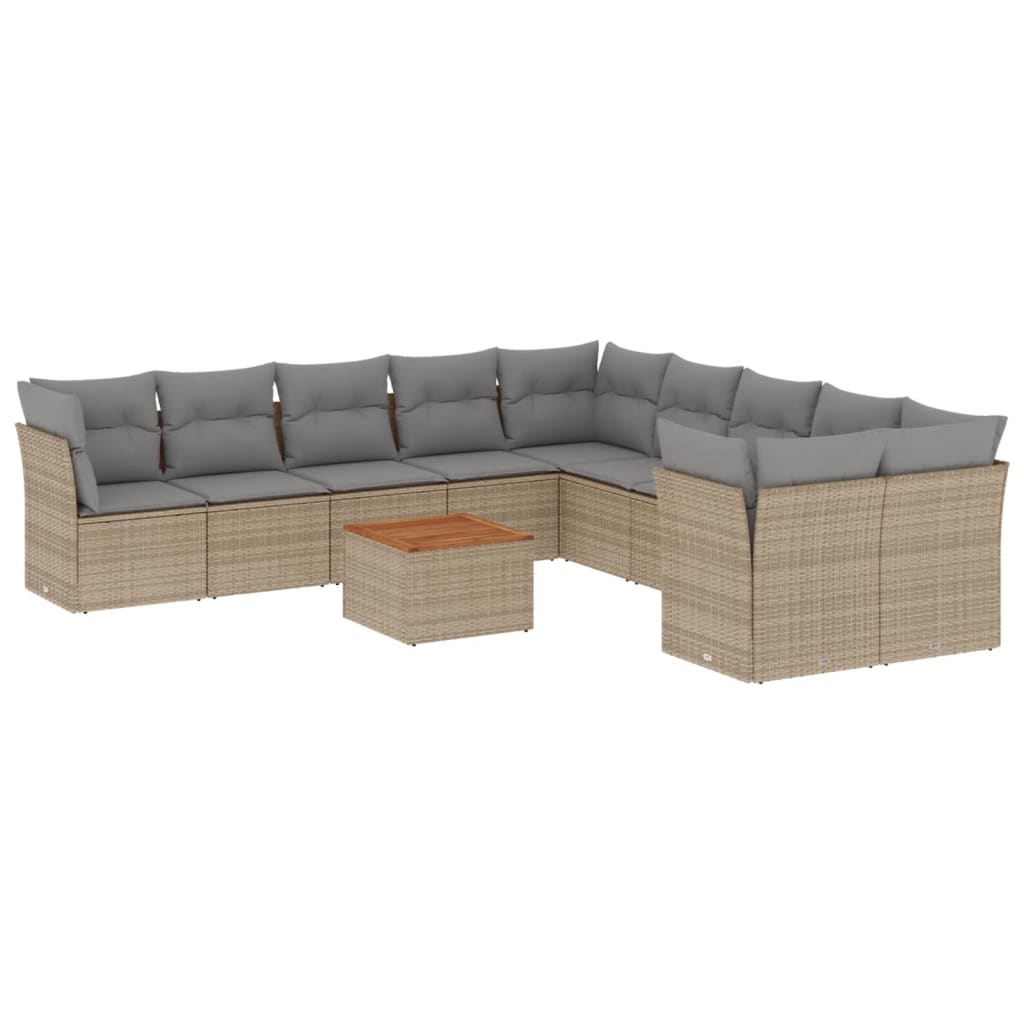 11-tlg. Garten-Sofagarnitur mit Kissen Beige Poly Rattan