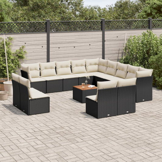 14-tlg. Garten-Sofagarnitur mit Kissen Schwarz Poly Rattan