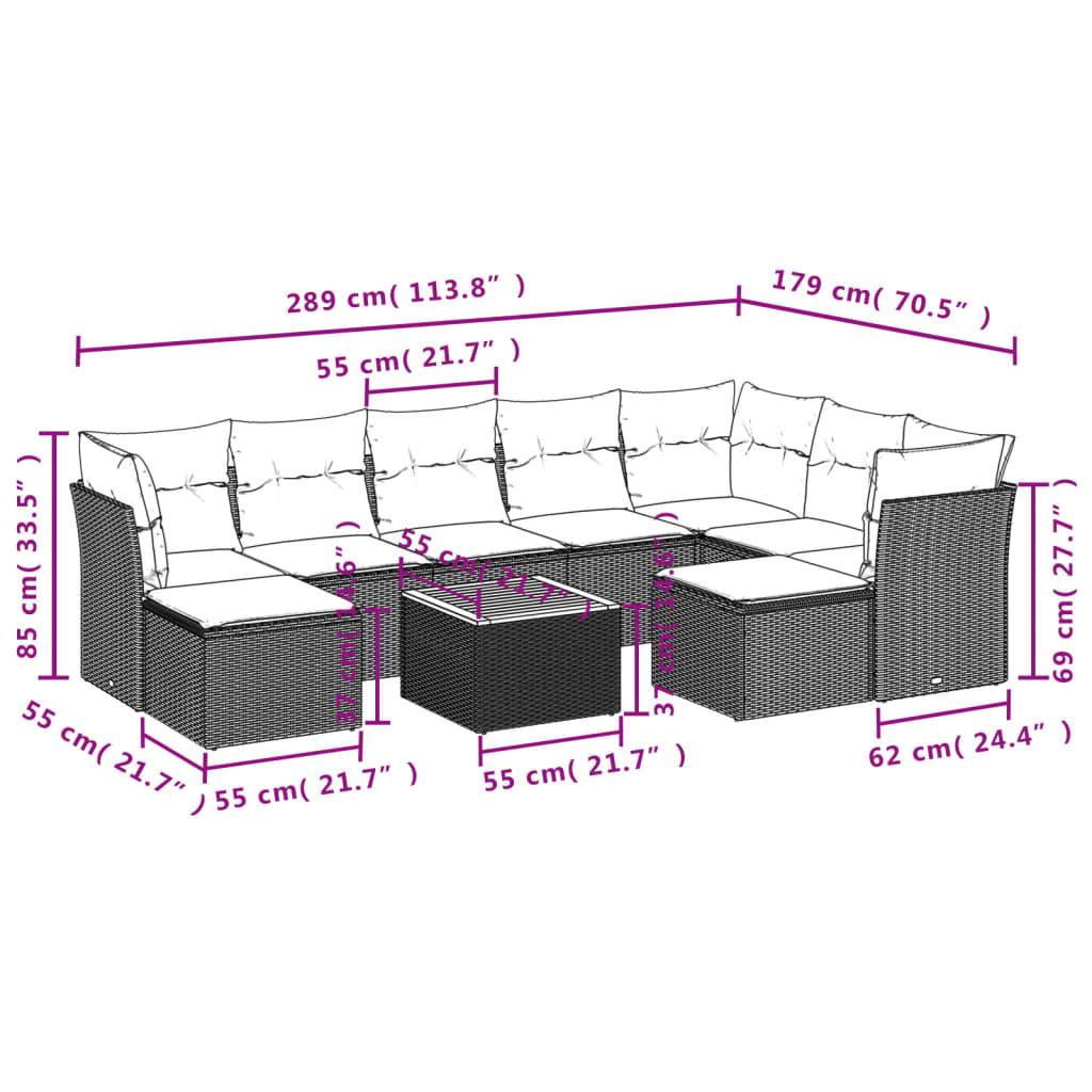 10-tlg. Garten-Sofagarnitur mit Kissen Schwarz Poly Rattan