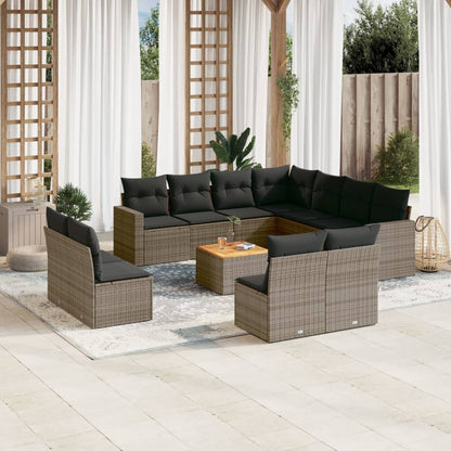 12-tlg. Garten-Sofagarnitur mit Kissen Grau Poly Rattan
