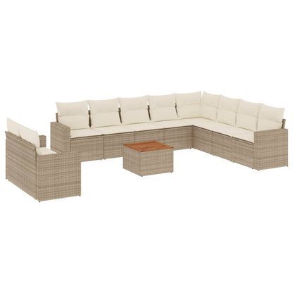 11-tlg. Garten-Sofagarnitur mit Kissen Beige Poly Rattan