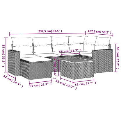 7-tlg. Garten-Sofagarnitur mit Kissen Schwarz Poly Rattan