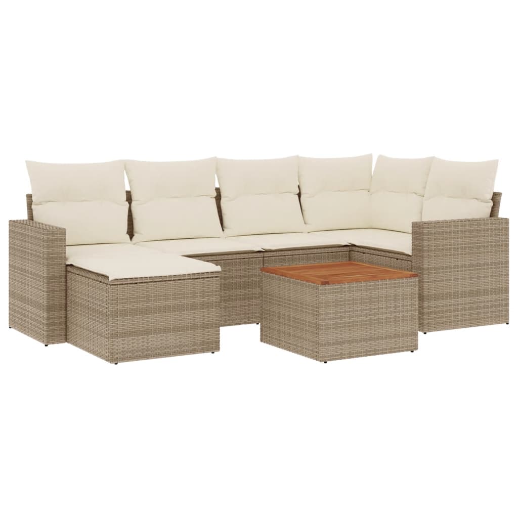 7-tlg. Garten-Sofagarnitur mit Kissen Beige Poly Rattan