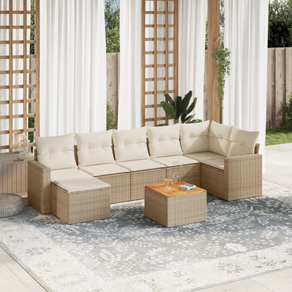 8-tlg. Garten-Sofagarnitur mit Kissen Beige Poly Rattan