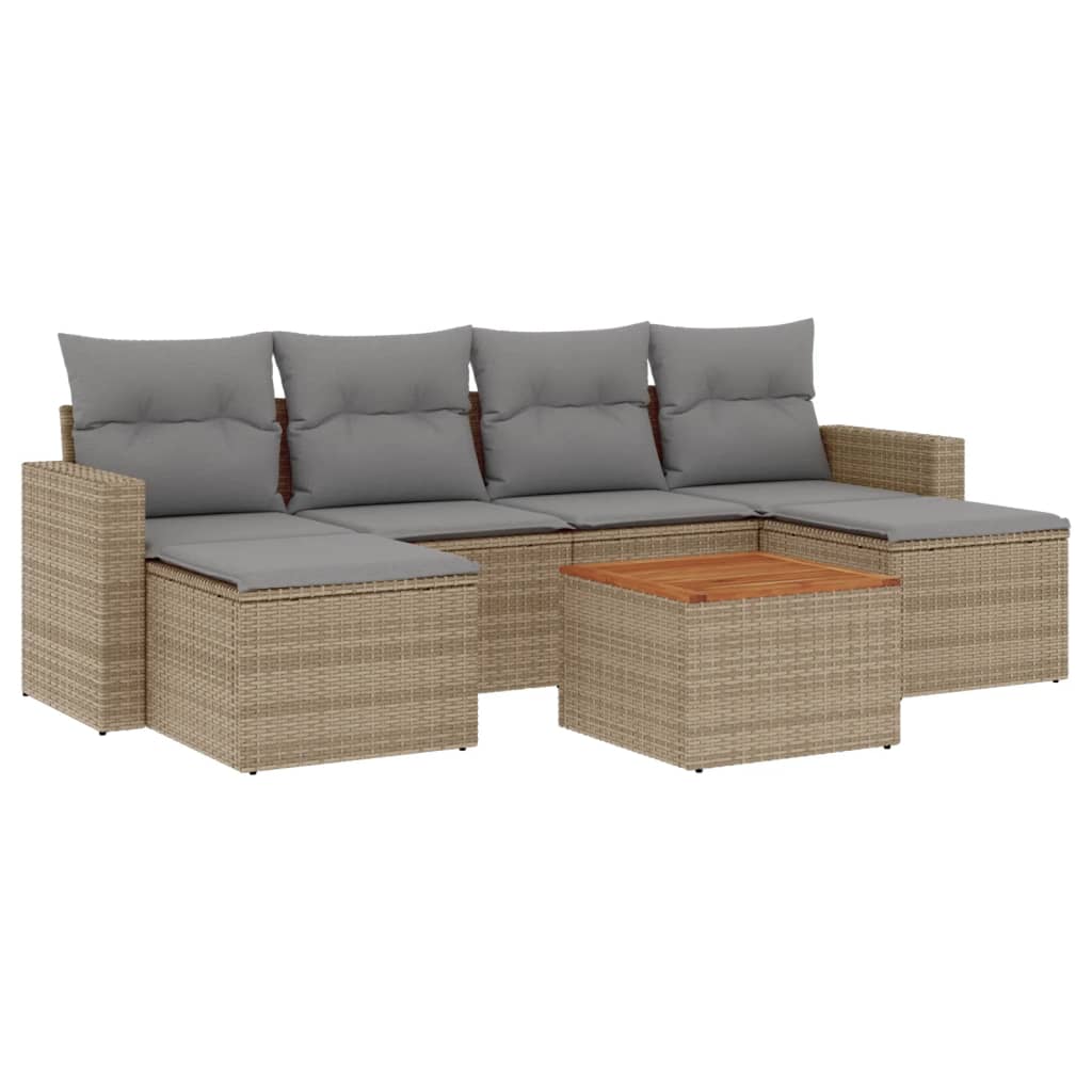 7-tlg. Garten-Sofagarnitur mit Kissen Beige Poly Rattan