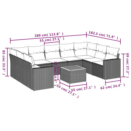 10-tlg. Garten-Sofagarnitur mit Kissen Schwarz Poly Rattan