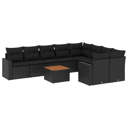 10-tlg. Garten-Sofagarnitur mit Kissen Schwarz Poly Rattan