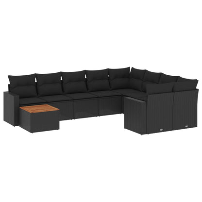 10-tlg. Garten-Sofagarnitur mit Kissen Schwarz Poly Rattan