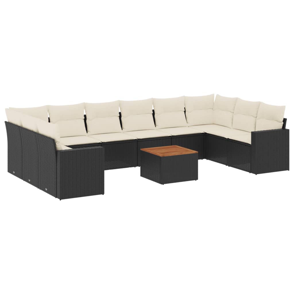 11-tlg. Garten-Sofagarnitur mit Kissen Schwarz Poly Rattan