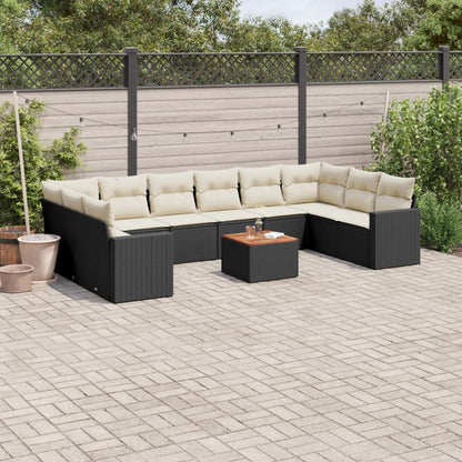 11-tlg. Garten-Sofagarnitur mit Kissen Schwarz Poly Rattan