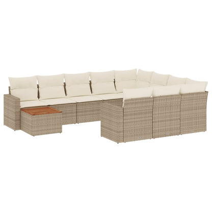 11-tlg. Garten-Sofagarnitur mit Kissen Beige Poly Rattan