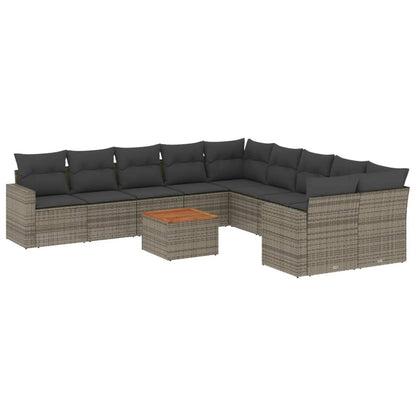 11-tlg. Garten-Sofagarnitur mit Kissen Grau Poly Rattan