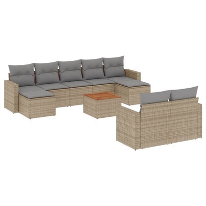 10-tlg. Garten-Sofagarnitur mit Kissen Beige Poly Rattan