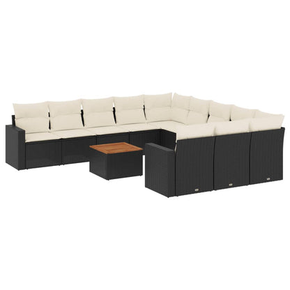 12-tlg. Garten-Sofagarnitur mit Kissen Schwarz Poly Rattan