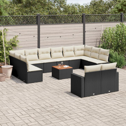 13-tlg. Garten-Sofagarnitur mit Kissen Schwarz Poly Rattan