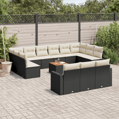 14-tlg. Garten-Sofagarnitur mit Kissen Schwarz Poly Rattan