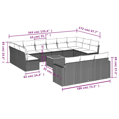 14-tlg. Garten-Sofagarnitur mit Kissen Grau Poly Rattan