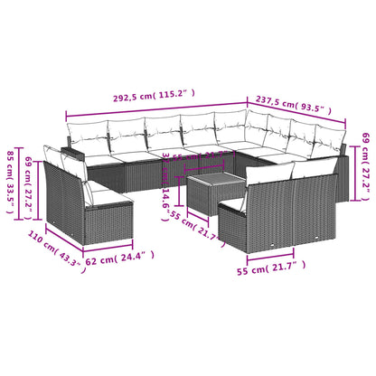 13-tlg. Garten-Sofagarnitur mit Kissen Schwarz Poly Rattan